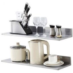 VEVOR Étagère Murale 2PCs 762x218x85 mm Tablette Flottante en Acier Inoxydable avec Dosseret Charge Max. 20 kg Design Ouvert pour Livres Cadre Photo Plante Épices Salon Bureau Salle de Bains Cuisine