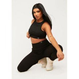 Missy Empire Tab Detail Jersey Racer Top Noir 14 (L) Female