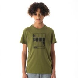 Puma Logo T-Shirt Juniors Olive Graphique 7-8 (S) Male