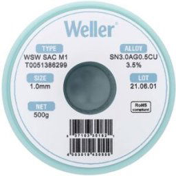 Étain à souder sans plomb Sn3,0Ag0,5Cu 1 mm Weller WSW SAC M1 bobine 500 g