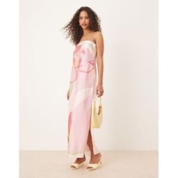 Abercrombie & Fitch - Robe longue bustier en satin Ã fleurs - Rose rose L female