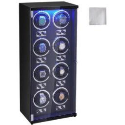 VEVOR Remontoir Montre Automatique Capacité 8 Montres Écrin pour Montres Automatiques avec 8 Moteurs Japonais Mabuchi Silencieux 5 Modes de Remontage en Panneau Haute Densité et Acrylique LED Bleu