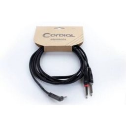 Adaptateur Y Cordial 14866 audio [1x Jack mâle 3.5 mm - 2x Jack mâle 6,3 mm (mono)] 1 m noir gaine en PVC, câble jumelé