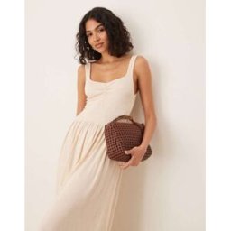 ASOS DESIGN - Robe mi-longue froissÃ©e Ã dÃ©colletÃ© en caur - Taupe-Neutre Neutre 36 female