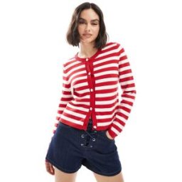 French Connection - Gilet boutonnÃ© coupe carrÃ©e - Rouge et blanc rayÃ©-Multicolore Multicolore XS female