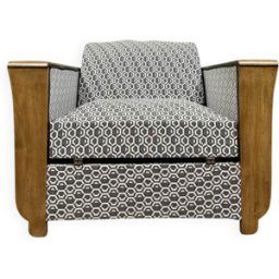 fauteuil tulipe convertible en lit époque Art Déco en bois clair marron 106x92x80