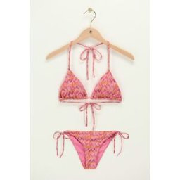 Ensemble de bikini triangle imprimé ikat rose My Jewellery Violet/Rose/Orange L femme
