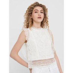 Only Top Col rond Manches courtes Détail en dentelle blanc Quin XS female