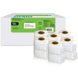 Étiquettes d'adresse Dymo Labelwriter grand format -25 x 54 mm - Impression Noir sur fond Blanc - Modèle 2177563 - Pack économique de 12 rouleaux de 500 étiquettes