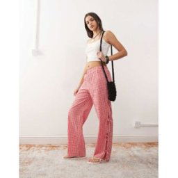Noisy May - Pantalon ample Ã carreaux vichy avec dÃ©tails nouÃ©s sur le cÃ´tÃ© - Rouge Rouge S female