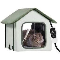 VEVOR Maison Niche Abri Chat Surélevé Chauffé Extérieur Coussin Chauffant Vert S