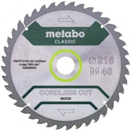 Metabo Lame de scie circulaire HW/CT216 x30 x1,8/1,2,denture en biseau 40 dents 628065000