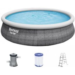 BESTWAY Fast Set Piscine hors sol motif rotin gris, 457 x 107 cm, avec pompe 57372
