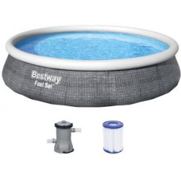 BESTWAY Fast Set Piscine hors sol motif rotin gris, 396 x 84 cm, avec pompe 57376