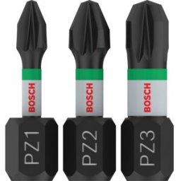 Bosch Embouts PRO PZ Impact, PZ1 x 25, PZ2 x 25, PZ3 x 25 mm, 3 pieces 2608522471