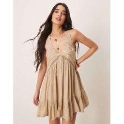 ASOS DESIGN - Robe courte Ã encolure dÃ©gagÃ©e avec ourlet mouchoir - Mastic-Gris Gris 36 female