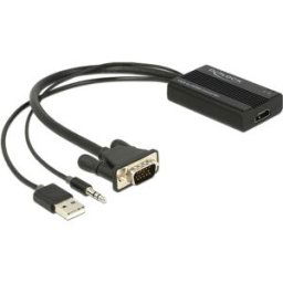 Delock 62597 HDMI / VGA / USB / Jack Adaptateur [1x HDMI femelle - 1x SUB-D mâle 15 pôles, USB-A mâle, Jack] noir 0.25 m