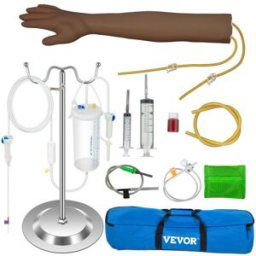 VEVOR Bras d'Entraînement pour Perfusion Intraveineuse, Adulte Peau Foncé en PVC Bras de Formation, Haute Simulation Bras de Pratique de Ponction Veineuse, Kit Complet Modèle Prise de Sang Labo école