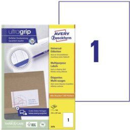 Avery Zweckform 3478 Etiquette universelles 210 x 297 mm papier blanc 100 pc(s) fixation permanente imprimante à jet dencre, imprimante laser, imprimante laser