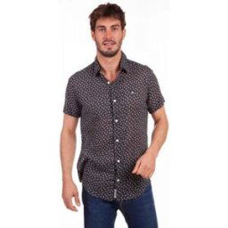 Chemise Camberabero Chemise manches courtes en voile de coton fleuri noir Noir