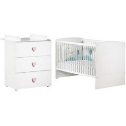 Baby Price Pack duo lit bébé évolutif Little Big Bed blanc et commode à langer coeur rose New Basic