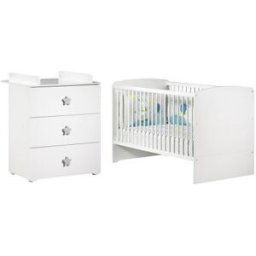 Baby Price Pack duo lit bébé évolutif Little Big Bed blanc et commode à langer étoile New Basic