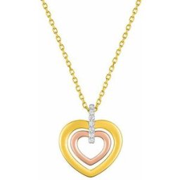 Mon Premier Bijou Collier chaine & coeurs tricolore et oxydes de zirconium - Or jaune 18ct