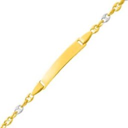 Mon Premier Bijou Gourmette bébé rectangle grain de café bicolore - Or jaune et blanc 18ct