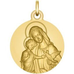 Maison de la Médaille Médaille Vierge à l’enfant et la colombe - Or jaune 18ct