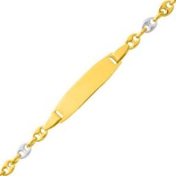 Mon Premier Bijou Gourmette bébé ovale grain de café bicolore - Or jaune et blanc 18ct