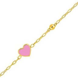 Mon Premier Bijou Bracelet coeur rose et boule - Or jaune 9ct