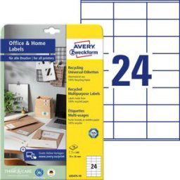 Avery Zweckform LR3475-10 Etiquette universelles 70 x 36 mm papier recyclé blanc 240 pc(s) fixation permanente imprimante laser couleur, imprimante laser
