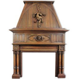 Cheminée gothique, bois, motif de salamandre, sorcière et ermire bois 181x58x248