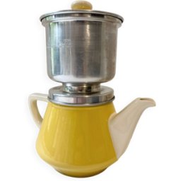 ART Cafetière villeroy et boch "salam" faïence jaune vintage, avec filtre métal jaune 121x9x24