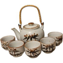 ART Ensemble asiatique d'une théière et ses tasses beige 15x0x18