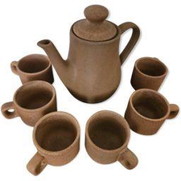 ART Cafetière et ses 6 tasses en grès beige 36x26x18