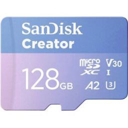 SanDisk Creator Carte microSDXC au détail 128 GB A2 Application Performance Class, UHS-I U3, v30 Video Speed Class avec adaptateur SD, résistant à la
