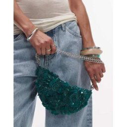 Topshop - Sian - Sac portÃ© Ã©paule ornÃ© de sequins - Sarcelle-Vert Vert One Size female