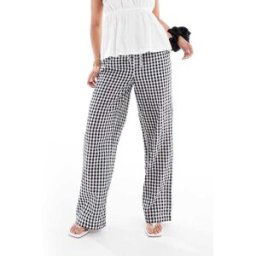 Pieces - Pantalon ample Ã taille haute et carreaux vichy - Noir Noir XL female