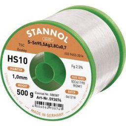 Étain à souder sans plomb bobine Stannol HS10 2510 Sn95,5Ag3,8Cu0,7 500 g 1 mm