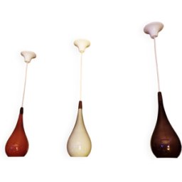 Trio de suspension scandinave Holmegaard 1960, verre soufflé opalin multicolore 13x13x33
