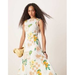 ASOS DESIGN - Robe d'Ã©tÃ© sans manches et mi-longue en coton imprimÃ© carte postale-Multicolore Multicolore 38 female