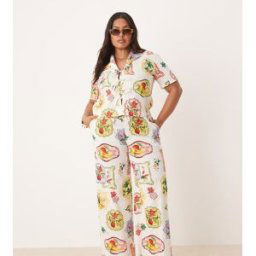 Nobody's Child Plus - Shona - Pantalon d'ensemble droit Ã imprimÃ© carte postale fruits-Multicolore Multicolore 46 female