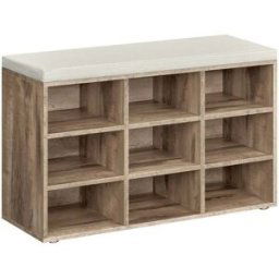 VASAGLE Banc à chaussures 9 compartiments, Marron Camel + Beige Cappuccino / 9 Compartiments(30,3P x 78,5L cm)