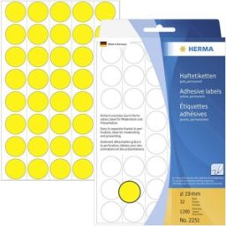 Herma 2251 Pastilles Ø 19 mm jaune 1280 pc(s) fixation permanente papier