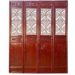Ensemble de 4 panneaux chinois anciens C60.099 rouge 45x6x220