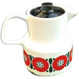 Années 1970 cafetière melitta (porcelaine germany) décor rétro, rouge vif et vert multicolore 0x0x17