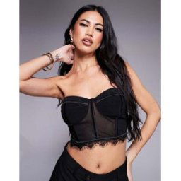 Asos Design ASOS x The Sourced Collection - Corset d'ensemble en tulle - Noir Noir 36 female
