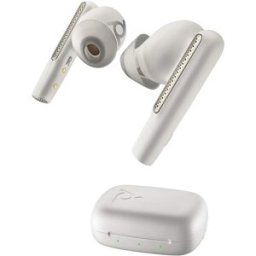 Écouteurs sable blanc HP Poly Voyager Free 60 UC M + adaptateur USB-A BT700 + étui de charge de base