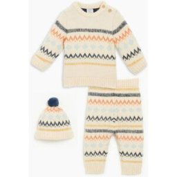 Hello World Baby Boy 3 Piece Knitted Set Beige/Multi 12-18 mois Female